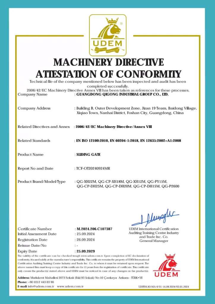 Sliding Gates CE Certificate