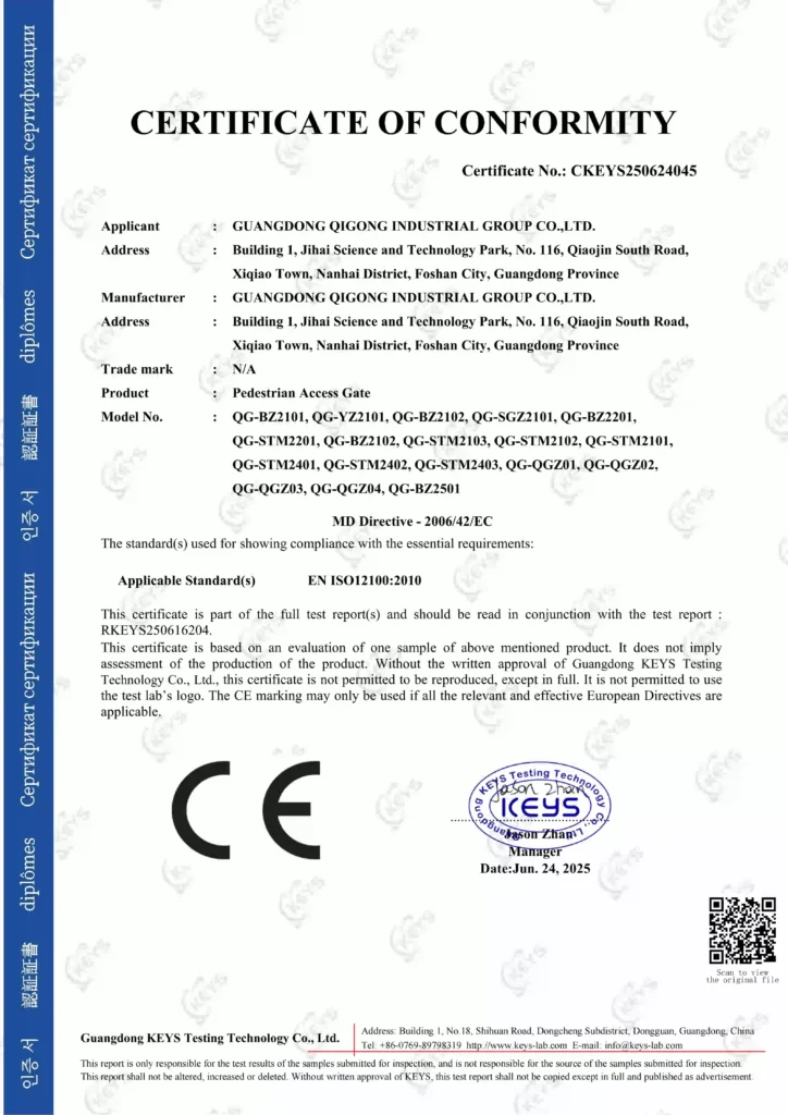 Turnstile Gate CE Certificate